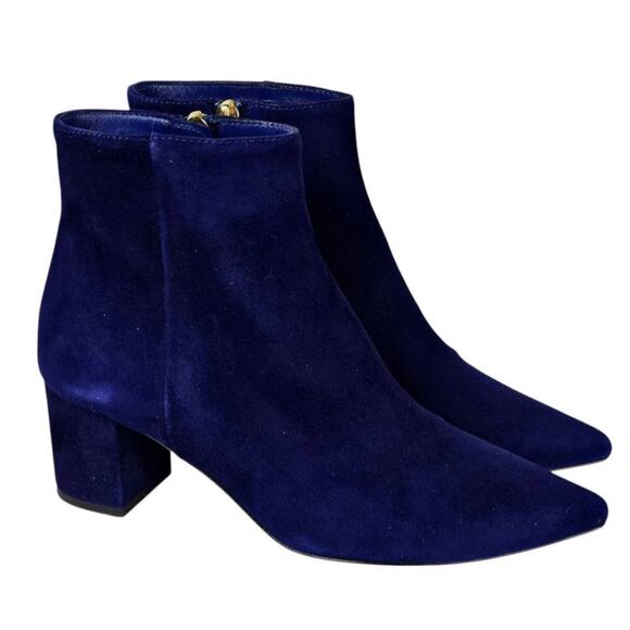 L’AGENCE Jeanne Blue Suede Pointy Toes Block Heel Booties $445 Size 38.5 - Picture 4 of 9